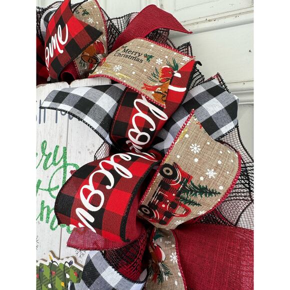 Rustic Christmas Wreath Buffalo Plaid and Vintage Truck Holiday Farmhouse Décor - Picture 4 of 8
